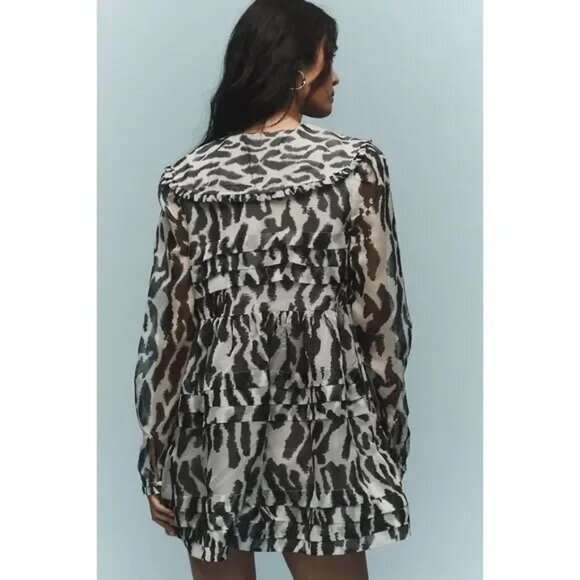 NWT Maeve Long-Sleeve Peter Pan Collared Sheer Mini Ruffled Dress - Picture 3 of 16